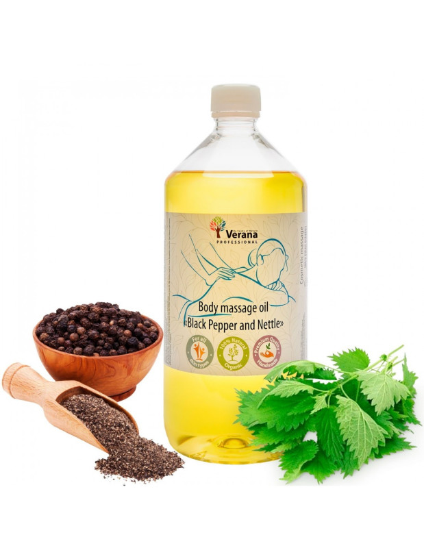 Verana rastlinný Masážny olej Čierne korenie a žihľava 1000 ml